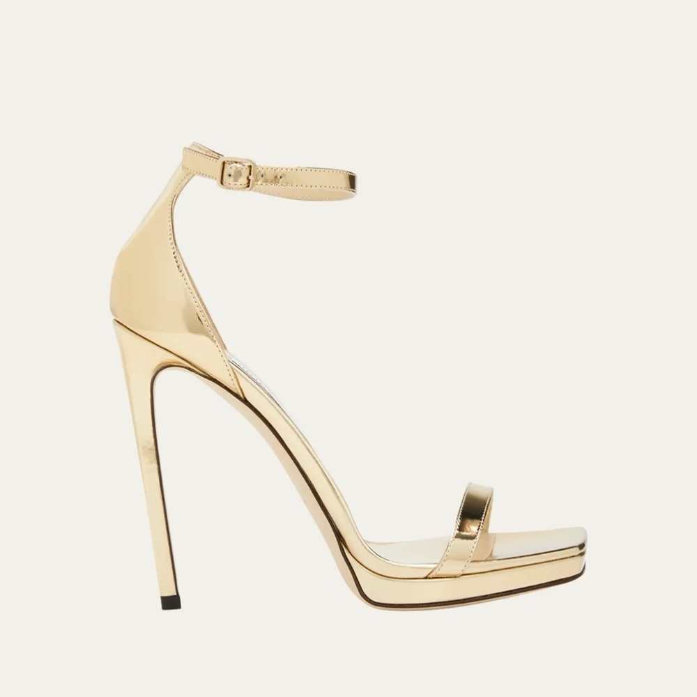 Jimmy Choo "Alva" metallic leather sandals 4.75 in / 120 mm stiletto heel